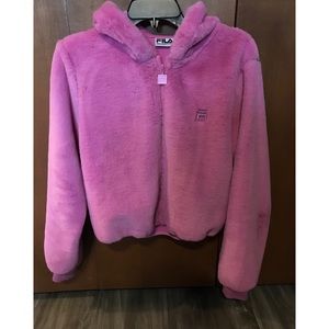 FILA fuzzy zip up jacket from Urban Outfitters